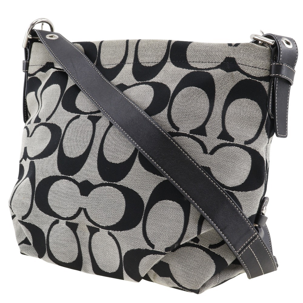 COACH コーチ シグネチャー F15067 ショルダーバッグ キャンバス 黒/グレー レディース【R222123024】中古 COACH コーチ シグネチャー F15067 ショルダーバッグ キャンバス 黒/グレー レディース【R222123024】中古