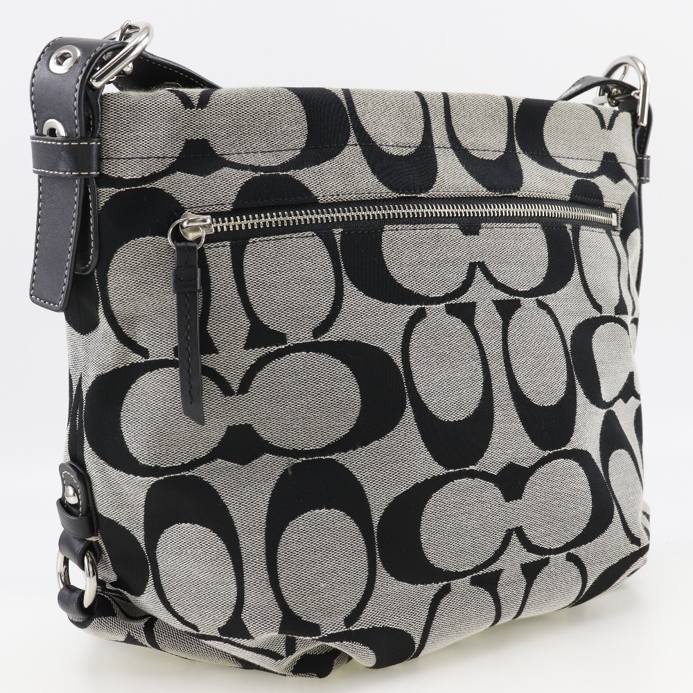 COACH コーチ シグネチャー F15067 ショルダーバッグ キャンバス 黒/グレー レディース【R222123024】中古 COACH コーチ シグネチャー F15067 ショルダーバッグ キャンバス 黒/グレー レディース【R222123024】中古