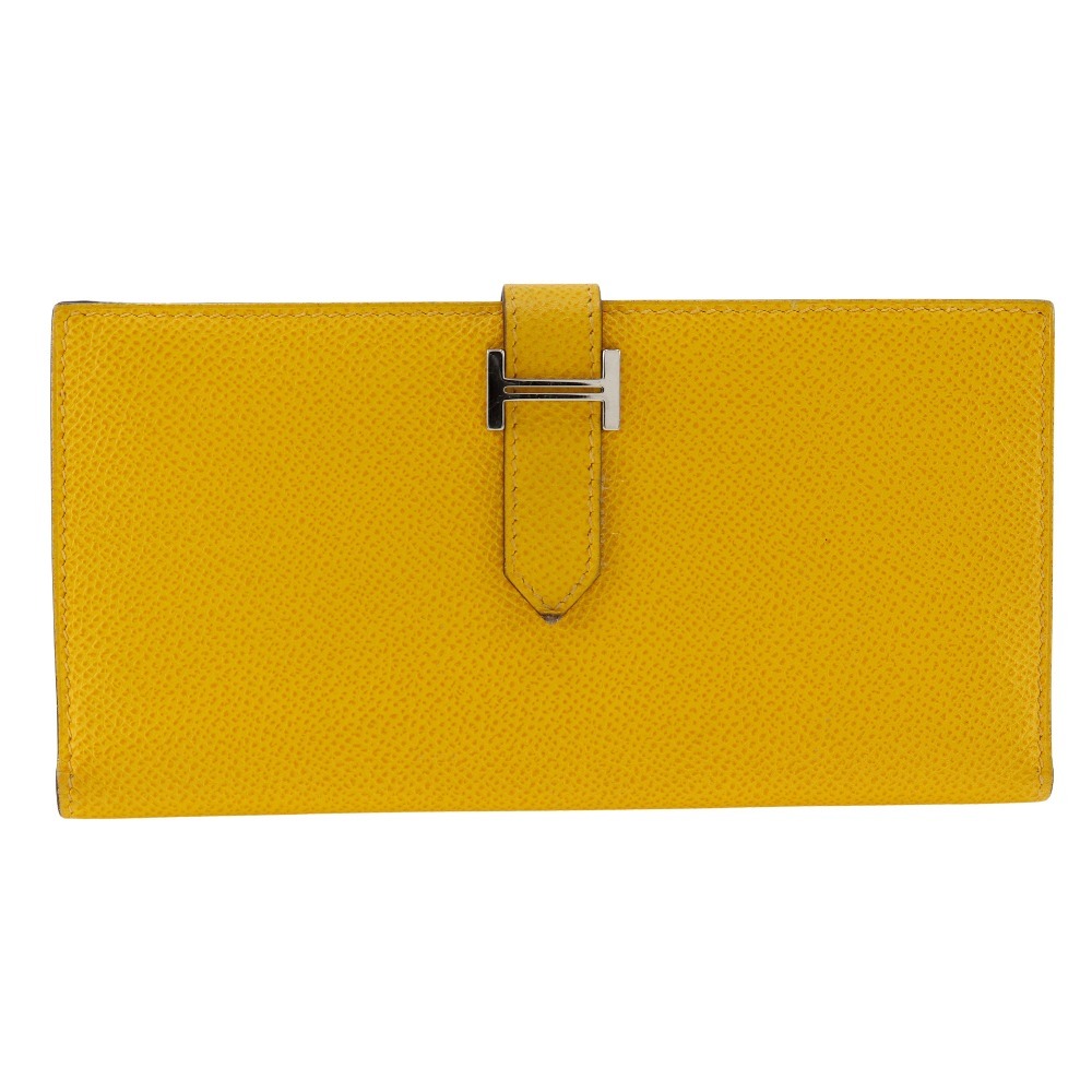 HERMES エルメス ベアン □J 長財布 ヴォーエプソン 黄色 ユニセックス【I151624080】中古