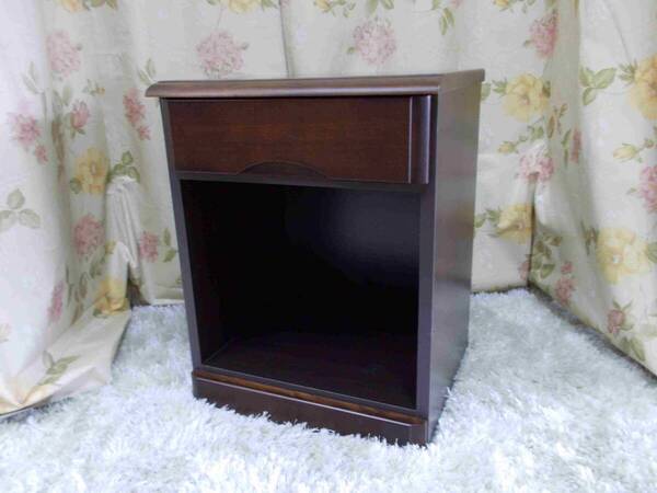 ナイトテーブル 巾40×高さ50cm 隠しキャスター 完成品 キャビネット 小引出 タモ材仕様 木製 引出は丈夫な桐材箱組仕様 BR色