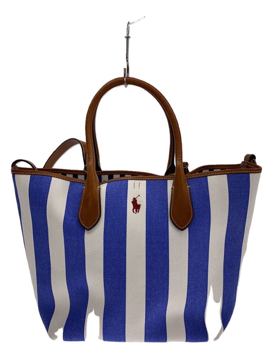 POLO RALPH LAUREN◆トートバッグ/キャンバス/BLU/ストライプ