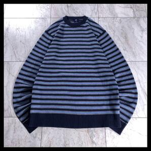 00s OLD GAP 短丈 ボーダー コットンニット ネイビー×ブルー