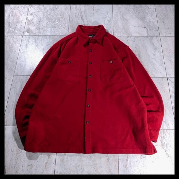 90s Eddie Bauer エディーバウアー フリースシャツ 赤 無地 L