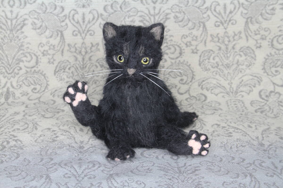 Yahoo!オークション -「黒猫」(羊毛フェルト) (ぬいぐるみ)の Yahoo!オークション -「黒猫」(羊毛フェルト) (ぬいぐるみ)の