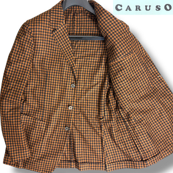 J7255 新品 カルーゾ カシミヤミックス チェック柄 フランネルジャケット ブラウン 52R Caruso