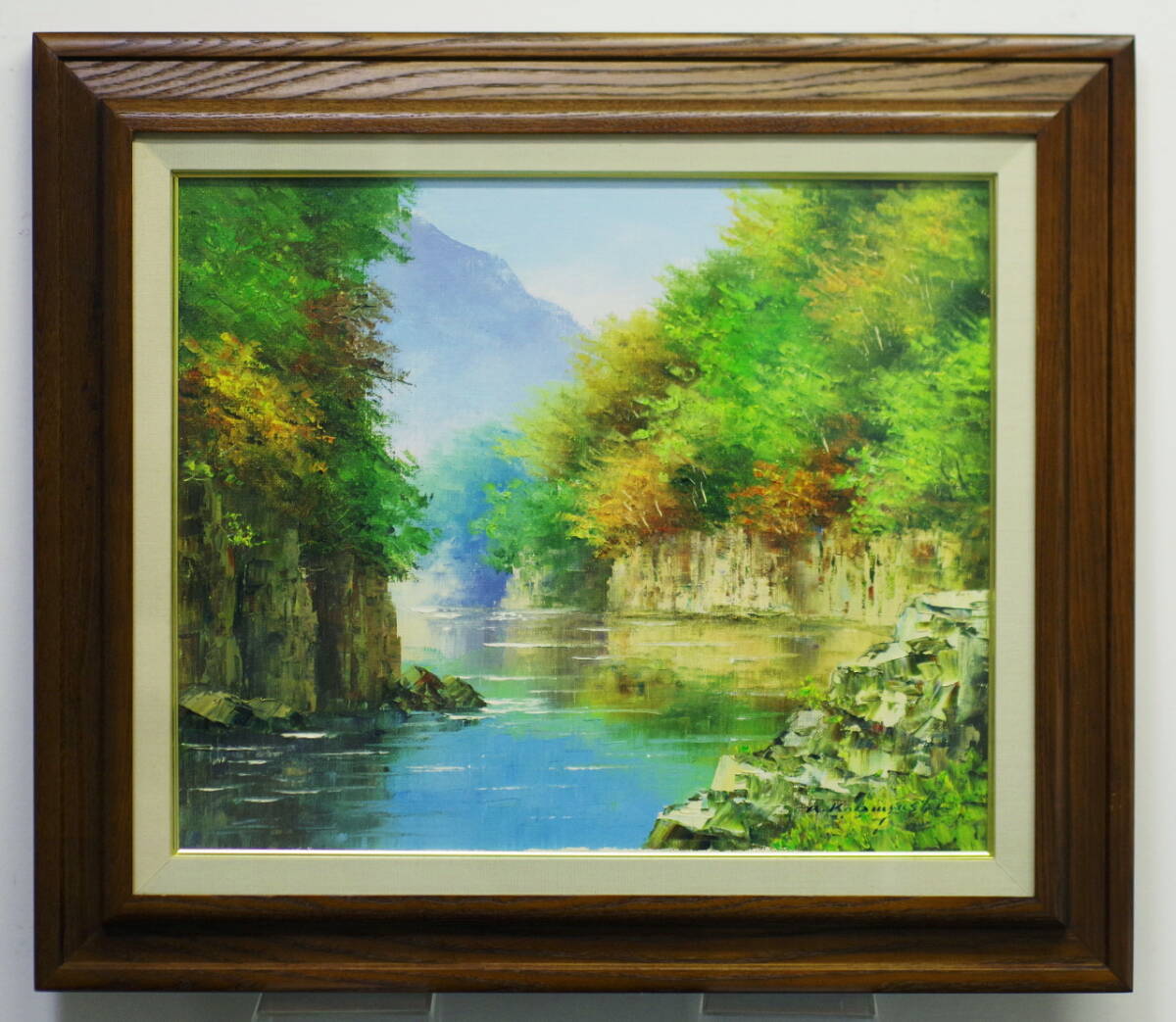 油彩画 瀞峡 自然風景 木製フレーム付き（自然風景 | インテリア