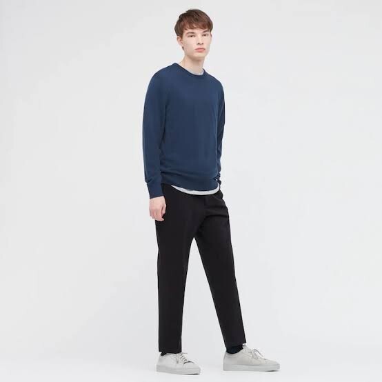 ①* бесплатная доставка *UNIQLO мужской extra штраф melino вырез лодочкой свитер голубой М размер новый товар не использовался товар синий BLUE Uniqlo 