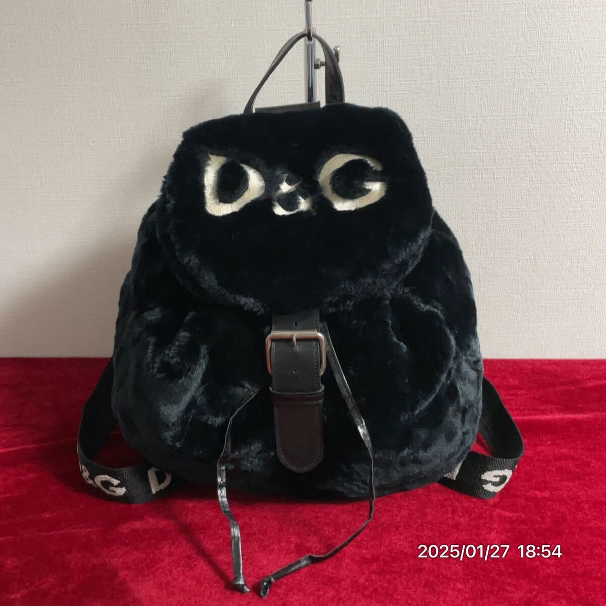 美品 D&G ドルガバ ドルチェ&ガッバーナ ブランドロゴ ブラック×ホワイトカラー フェイクファー リュックサック バッグ鞄