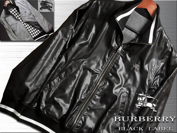 極上逸品!BLACK&LIGHT GRAY リバーシブル ジャケット ナイト刺繍入 サイズM▼バーバリーブラックレーベル BURBERRY BLACK LABEL