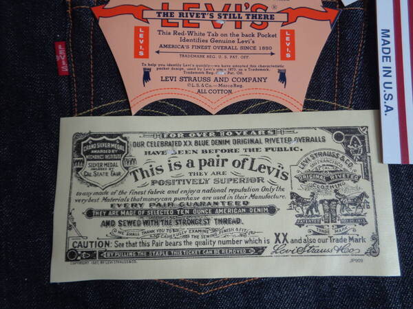 新品 デッド 米国製 LEVI'S リーバイス リジッド 501XX 紙パッチ モデル 復刻 ホワイトオーク コーンデニム USA製 ☆ バレンシア