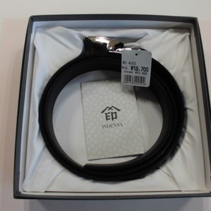 新品 INDEN-YA 男性用ベルト No.4005 印傳屋上原勇七 黒地黒漆 157葡萄石畳 店舗保管品 甲州印伝