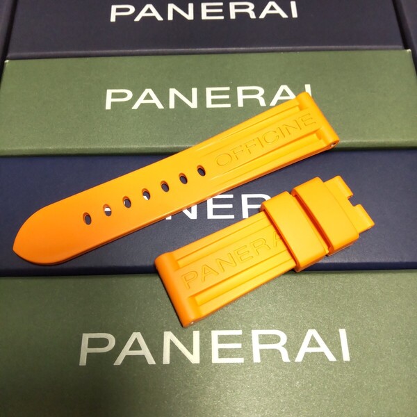 PANERAI 尾錠 対応 正規 BA 純正 ベルト カウッチュー ラバー ストラップ パネライ 橙色 オレンジ 24/22 おまけ 専用 ケース パイプ 2本