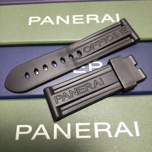 PANERAI 尾錠 対応 正規 BA 純正 ベルト カウッチュー ラバー ストラップ オフィチーネ パネライ 黒 ブラック 24/22 おまけ パイプ 2本