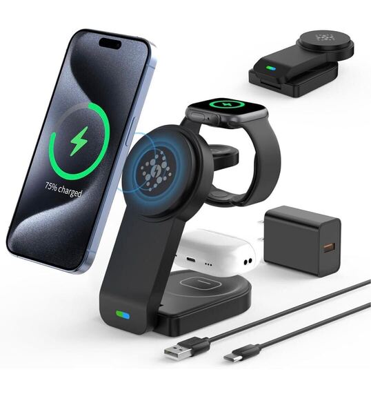 3in1 ワイヤレス充電器 マグネット式 折畳み Compatible with iPhone