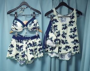 С лимонной подкладкой и мягкими отверстиями! Синий цветочный купальник из 4 частей с трусами! Размер XL Купальники Большие размеры Купальники Бикини * Поиск UNIQLO