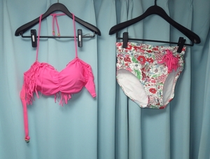 Розовый купальник с цветочным принтом и лимонной подкладкой Комплект из 2 частей с брюками с высокой талией! Размер XL Купальники Большой размер бикини *Поиск UNIQLO