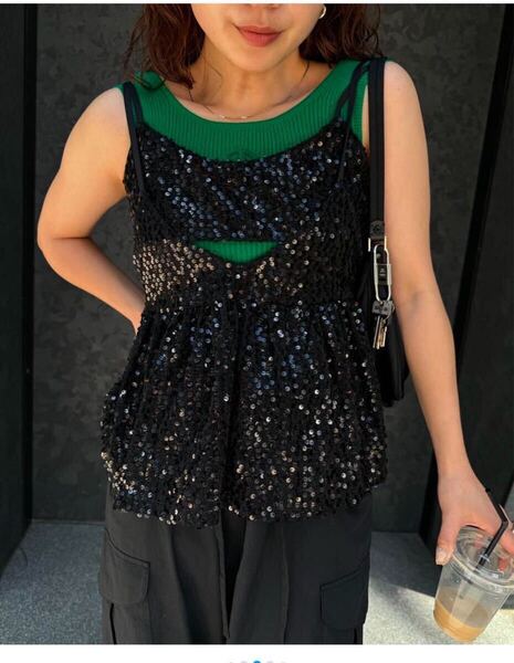 タグ付き新品◆AMERI アメリ MEDI LAYERED SEQUINS CAMISOLE◆スパンコールビスチェ◆レイヤードキャミソール