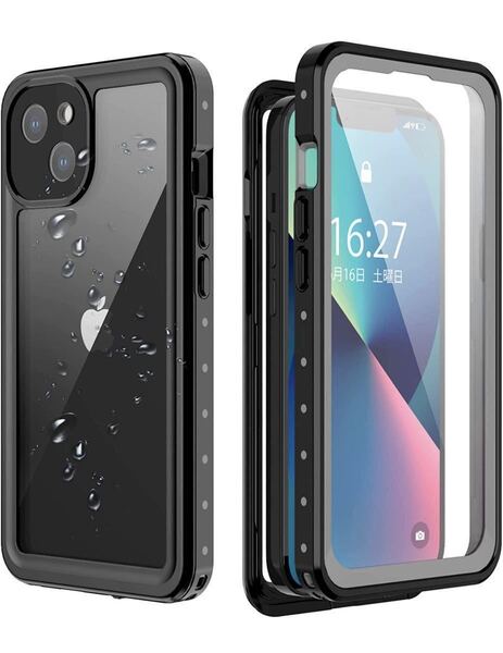 iPhone13 用 防水ケース 完全防水 全面保護 耐衝撃 360フル 両面保護 防水防塵 ワイヤレス充電対応ストラップ付き 防水ケース(6.1インチ)
