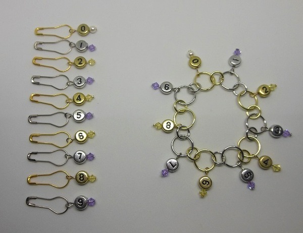 ○段数カウンター○ゴールド&シルバー○ハンドメイド 棒針 編み物 段数マーカーセット