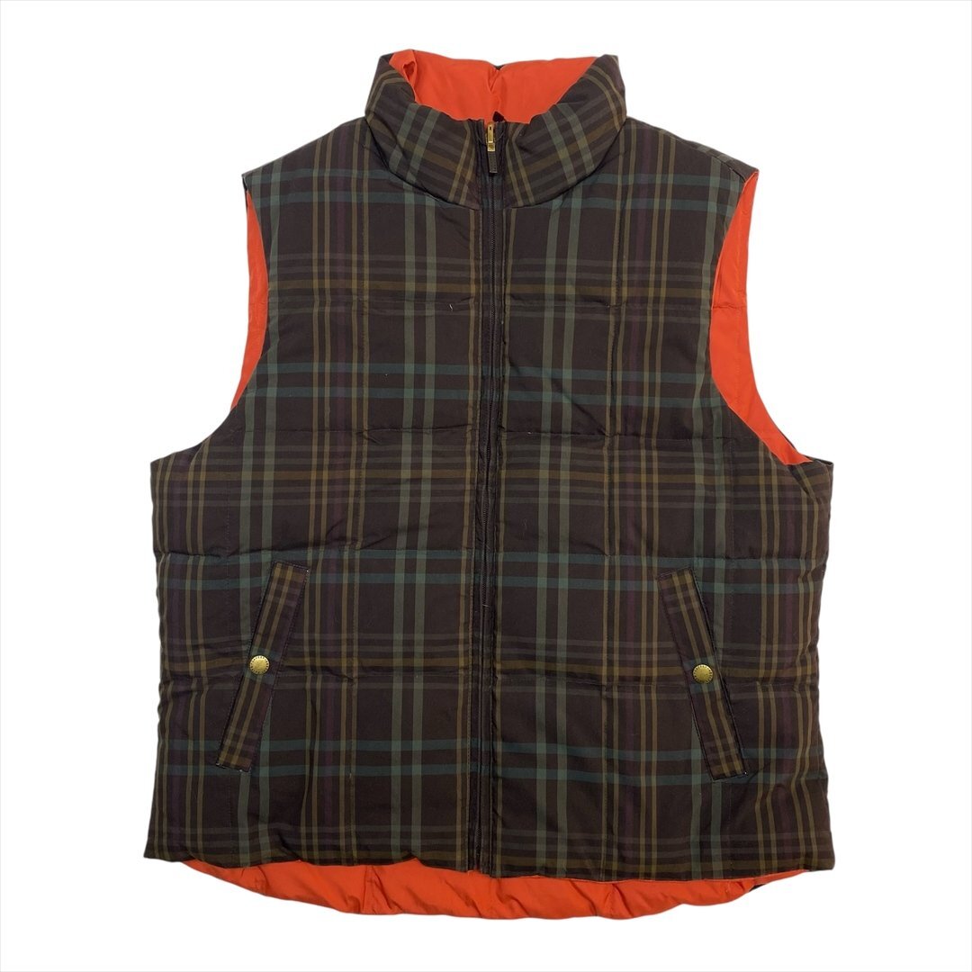 ラルフローレン リバーシブル ダウン ベスト チェック Ralph Lauren 古着 メンズ L 裏地 オレンジ キルティング Vintage