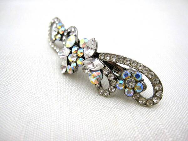 美品 ミニバレッタ クリア系 *ヘアアクセサリー*きらきら*髪飾り*和装*女子会*夜会巻き*スワロ*ダンス*<250113-2>
