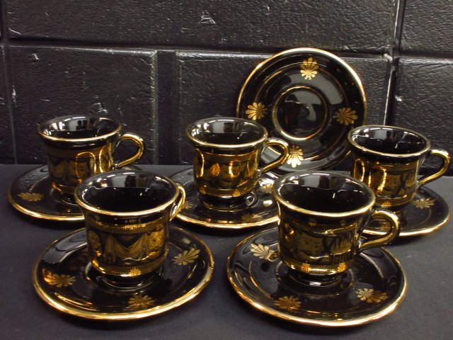 Greece 24K Gold Ceramic Coffee Cup & Saucer, Handmade in