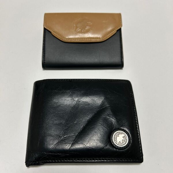◆ハンティングワールド ブラック 2点セット◆ 折り財布 & コインケース バチュークロス×本革 イタリア製 【送料無料】0129