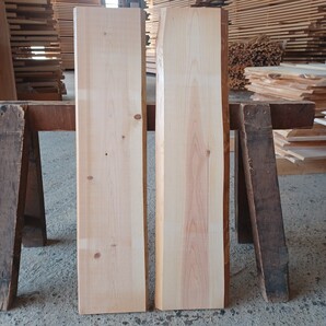 C-1968 国産ひのき 耳付節板 2枚セット テーブル 看板 棚板 一枚板 無垢材 桧 檜 DIY