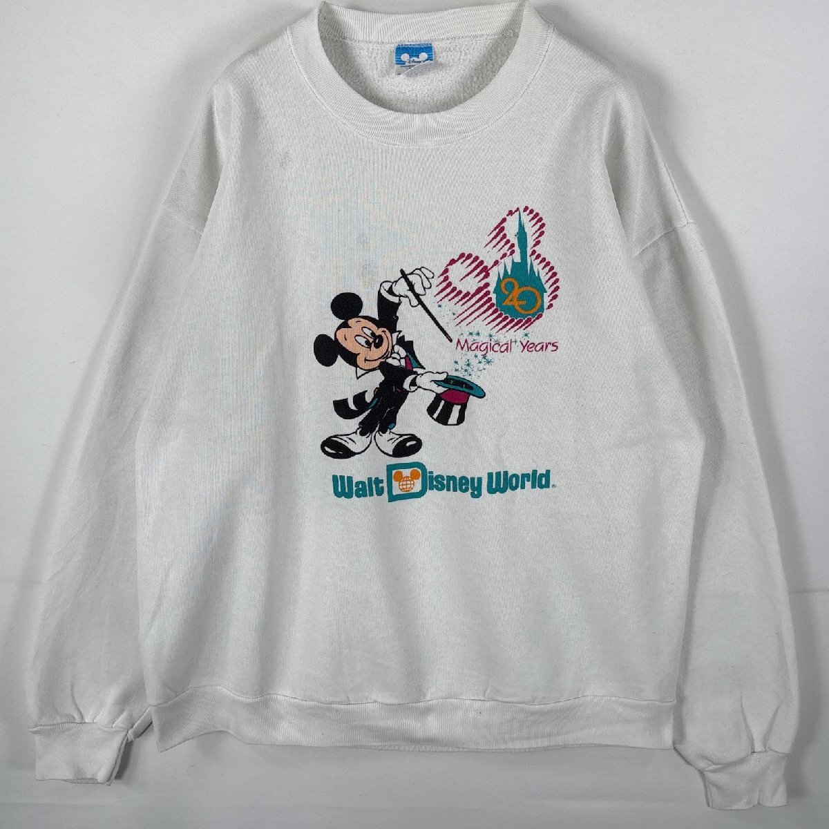 古着 80\'s/80年代 ヴィンテージ ディズニー Disney USA製 スウェット ミッキーマウス 20Magical Years XL ホワイト メンズ