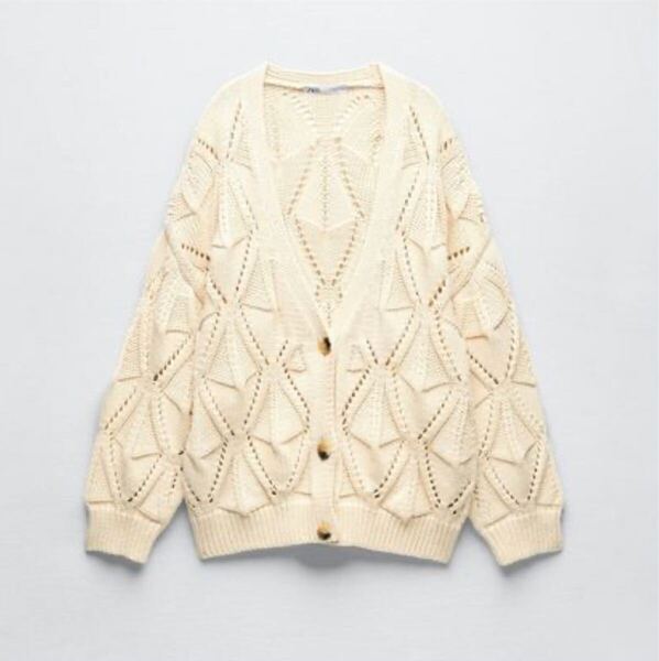 ZARA オープンニットカーディガン アイボリー 白 S
