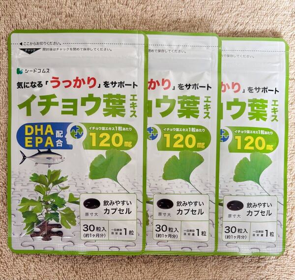 【送料無料】イチョウ葉エキス 約3ヶ月分(1ヶ月分30粒入×3袋) DHA EPA配合 フラボノイド テルペノイド サプリメント シードコムス