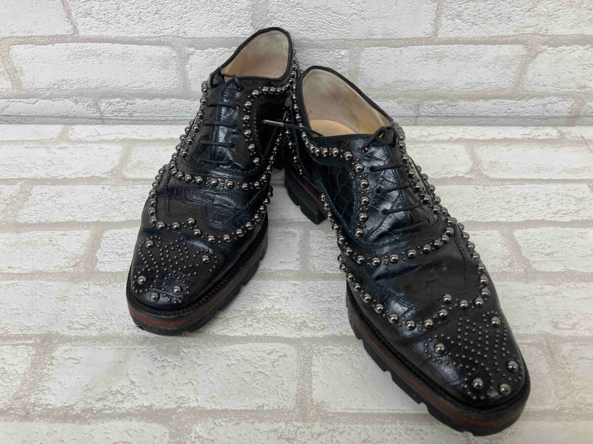 Christian Louboutin CRAPADONNA 丸スタッズ ウィングチップ レザー クロコ型押し 厚底 ブラック インポート サイズ36 1/2 レディース