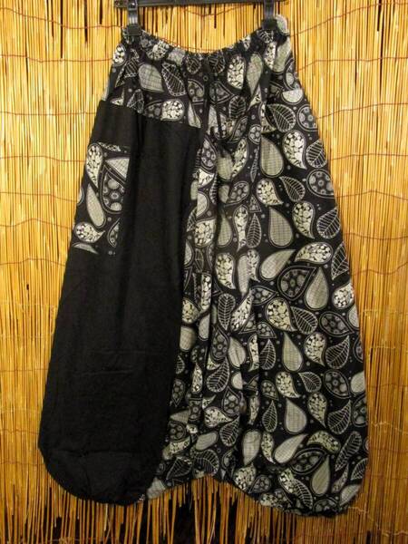 【SALE】⑦新品*男女兼用*コットン素材*黒色+和風プリント*切り替え*ふんわり*サルエルパンツ