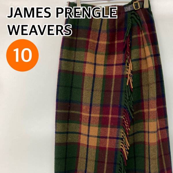 JAMES PRENGLE WEAVERS スカート ロングスカート タイトスカート チェック レディース ベージュ レッド グリーン 10サイズ【CB122】
