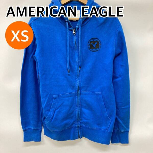 AMERICAN EAGLE アメリカンイーグル パーカー ジップアップ 長袖 フード レディース ブルー XSサイズ【CT713】