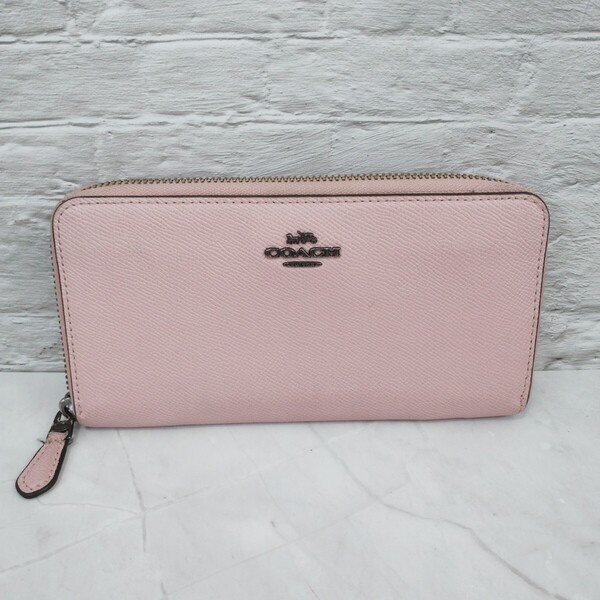 COACH 長財布 ラウンドファスナー レザー ピンク ロングウォレット 小銭入れあり レディース 送料無料 コーチ 財布