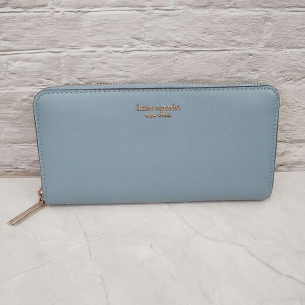 kate spade 長財布 ラウンドファスナー レザーロングウォレット 財布 ブルー系 小銭入れあり レディース ケイトスペード 送料無料
