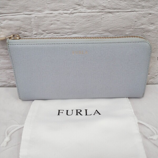 FURLA 長財布 L字ファスナー レザー 小銭入れあり フルラ レディース ブルー系 保存袋付き 送料無料 財布