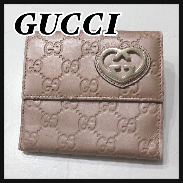 ☆GUCCI☆ グッチ 折り財布 二つ折り財布 財布 ウォレット ピンク レザー ハート GG柄 レディース 送料無料