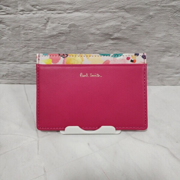 ☆美品☆ Paul Smith カードケース パスケース 定期入れ レザー ピンク 花柄 ポール スミス レディース 送料無料