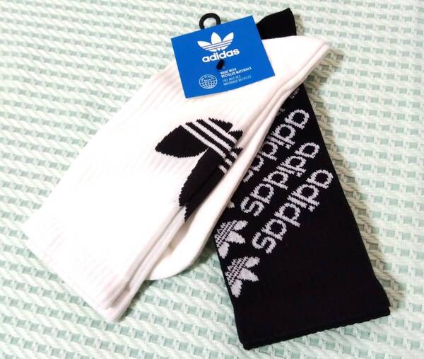 タグ付き 未使用 2足セット adidas originals トレフォイル リニアモノグラム 靴下 25-27cm クルーソックス アディダスオリジナルス 7408