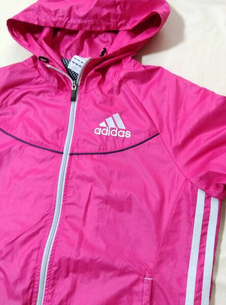 adidas ウインドブレーカー アディダス マウンテンパーカー フーディ レディース M 3本線 ピンク白 上着 7344