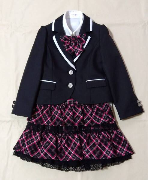 a.v.v イトキン 130cm 女の子 フォーマル スーツ上下 4点 セットアップ ジャケット スカート ブラウス リボン 入学式 卒業式 7356