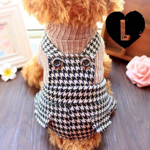 L 千鳥格子 カバーオール 犬服 犬の服 ペット用品 小型犬 スカート ペット服 オールインワン ロンパース パンツ