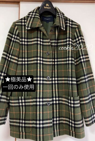 高級【極美品★羊毛コート】BURBERRY、バーバリーロンドン、ノバチェック、希少色、人気、上質、グリーン、 アウター、チェスター、Mサイズ