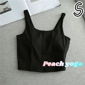 ブラックSサイズ スポーツブラ単品 カップ付きタンクトップ004 ブラトップ ホットヨガウェア スポーツトップス ピラティスウェア