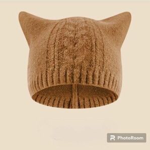 キッズ 子供 子ども 防寒 ねこ耳 ニット帽 かわいい 冬 帽子 キャメル ブラウン ニット 帽子