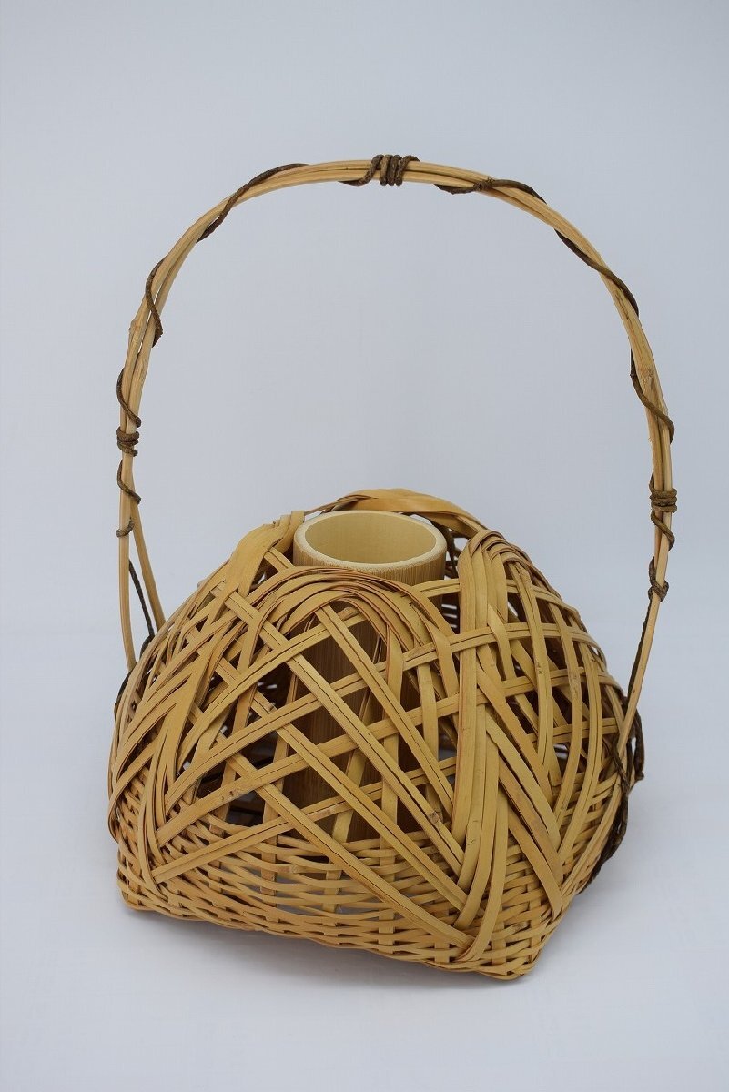 【籠花入21】宗全籠　手無し★竹美斉　高さ19㎝ 雅宗全籠花入 黒竹 | 松本東公斎/マツモトトウコウサイ | 三越