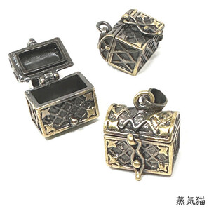 c8660【開閉式】宝箱チャーム 金古美 1個【ミニロケット ペンダントネックレス 手芸材料 ハンドメイド アクセサリー素材】蒸気猫パーツ