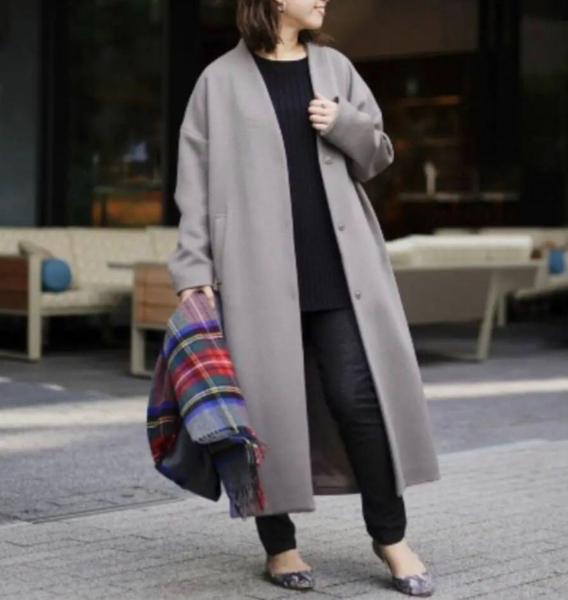 ジャーナルスタンダード JOURNAL STANDARDスーパー140ビーバーVネックコート ノーカラーコート ドロップショルダー ロングコート 抜襟OK